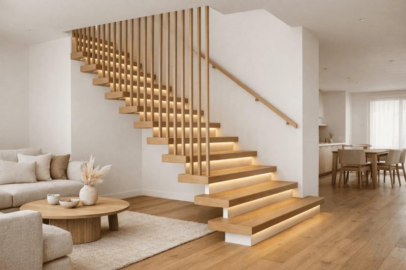 Lekkie schody wewnętrzne – nowoczesny wybór do minimalistycznego, jasnego apartamentu