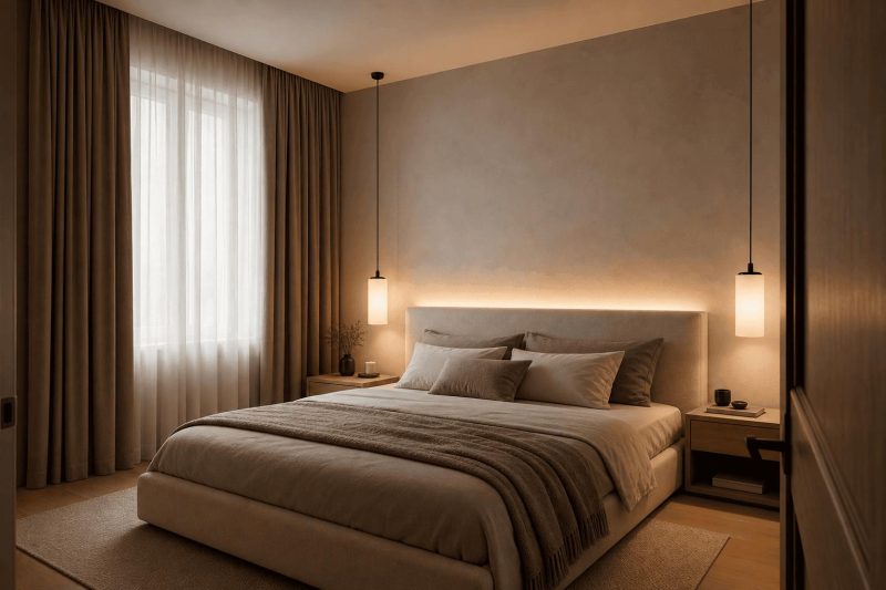 Lampa nad łóżkiem w sypialni