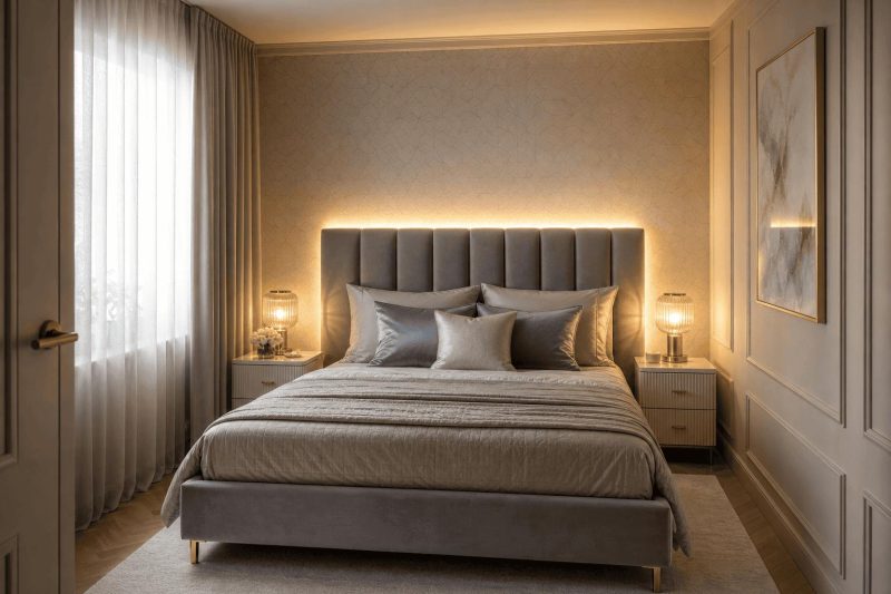 Mała sypialnia w stylu glamour
