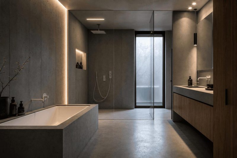 Łazienka z betonem architektonicznym