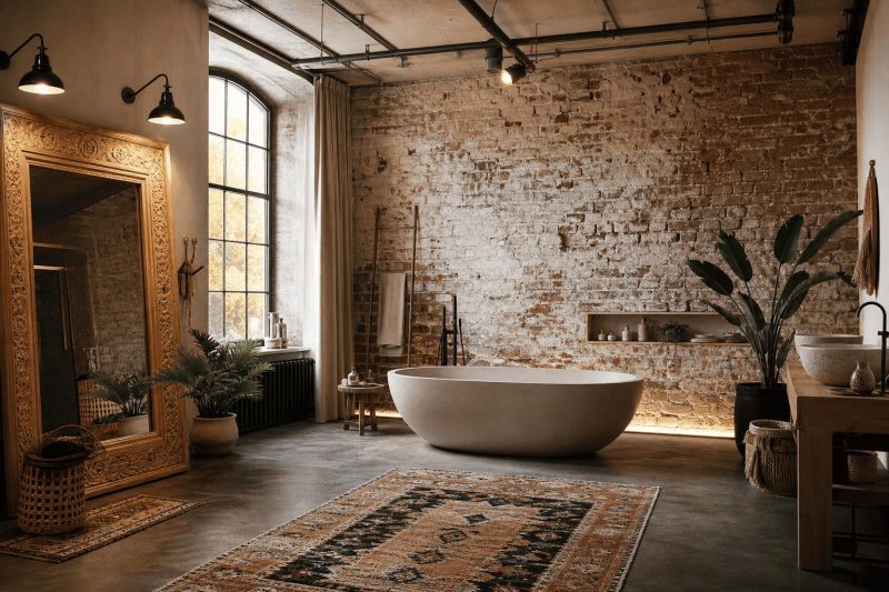 Łazienka w stylu boho i industrialnym