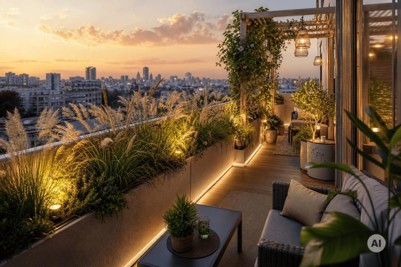 Balkon z ogrodem w bloku