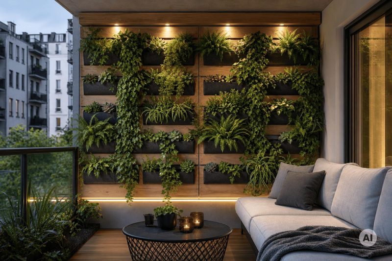 Balkon z ogrodem wertykalnym