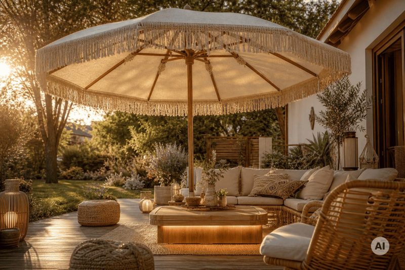 Parasol ogrodowy w stylu Boho
