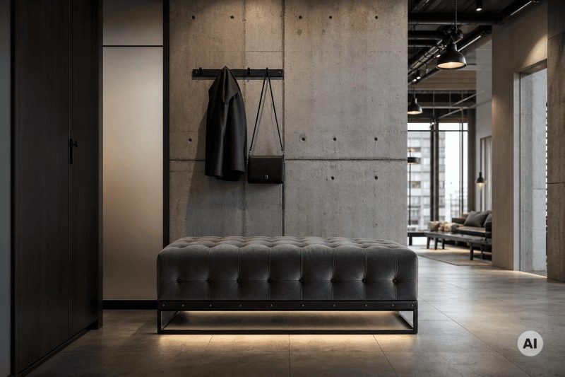 Przedpokój z pufą w stylu loft